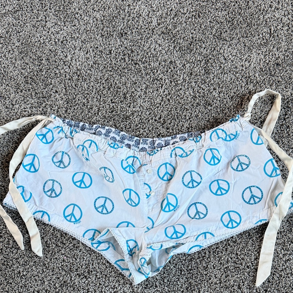 Victoria's Secret PINK White Vintage sleep Shorts with Blue Graphics